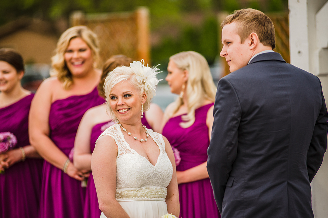 bride excited at wedding ceremony at Naperville golf course