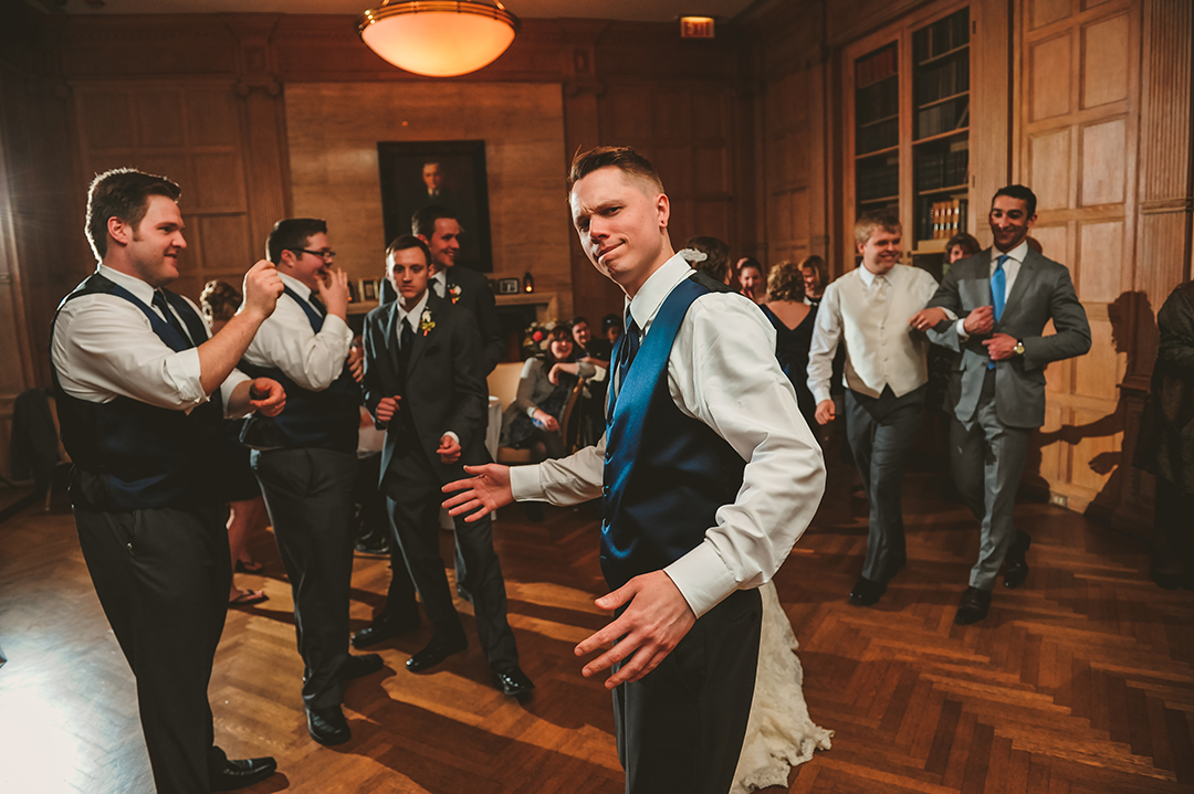 a guest dancing at a Morton Arboretum wedding reception