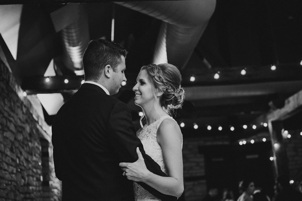 A bride and groom during their first dance in Naperville Illinois.