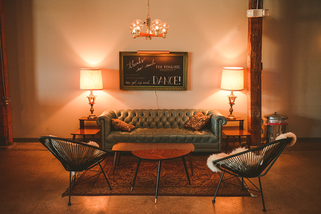 Vintage Chairs and Couch at Plainfield reception venue