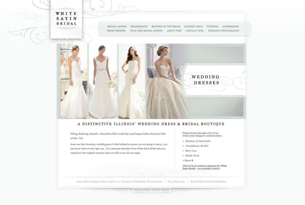 homepage of White Satin Bridal in Downtown Plainfield