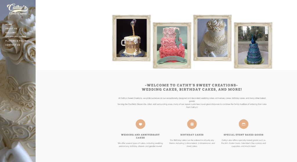 Cathys sweet Creation homepage viewed by a Plainfield Wedding Photographer