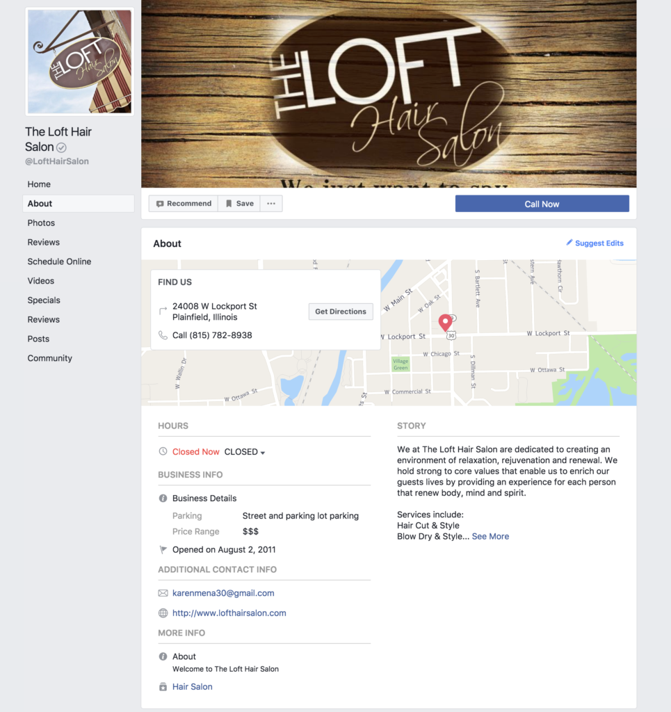 The Loft Hair Salon Facebook Page