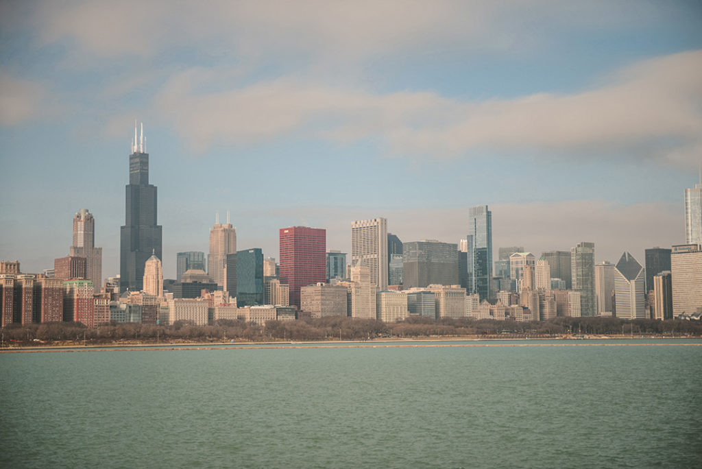 the Chicago skyline with the Sears Tower standing out from the other buildings