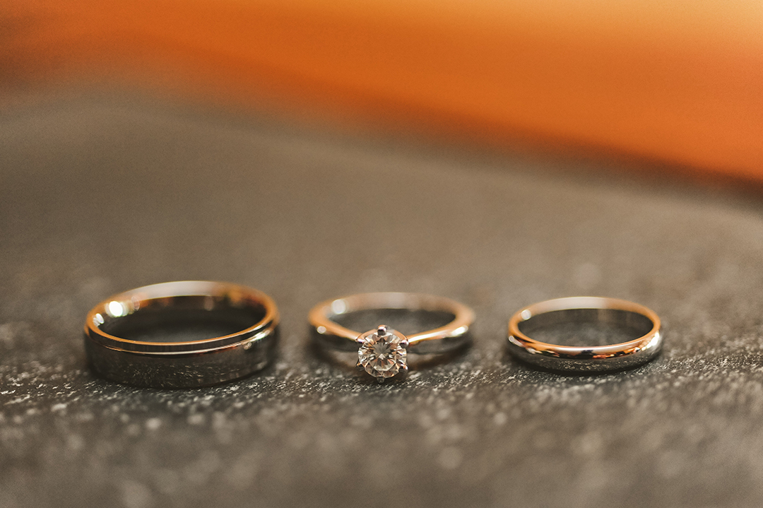 wedding rings sitting in a row