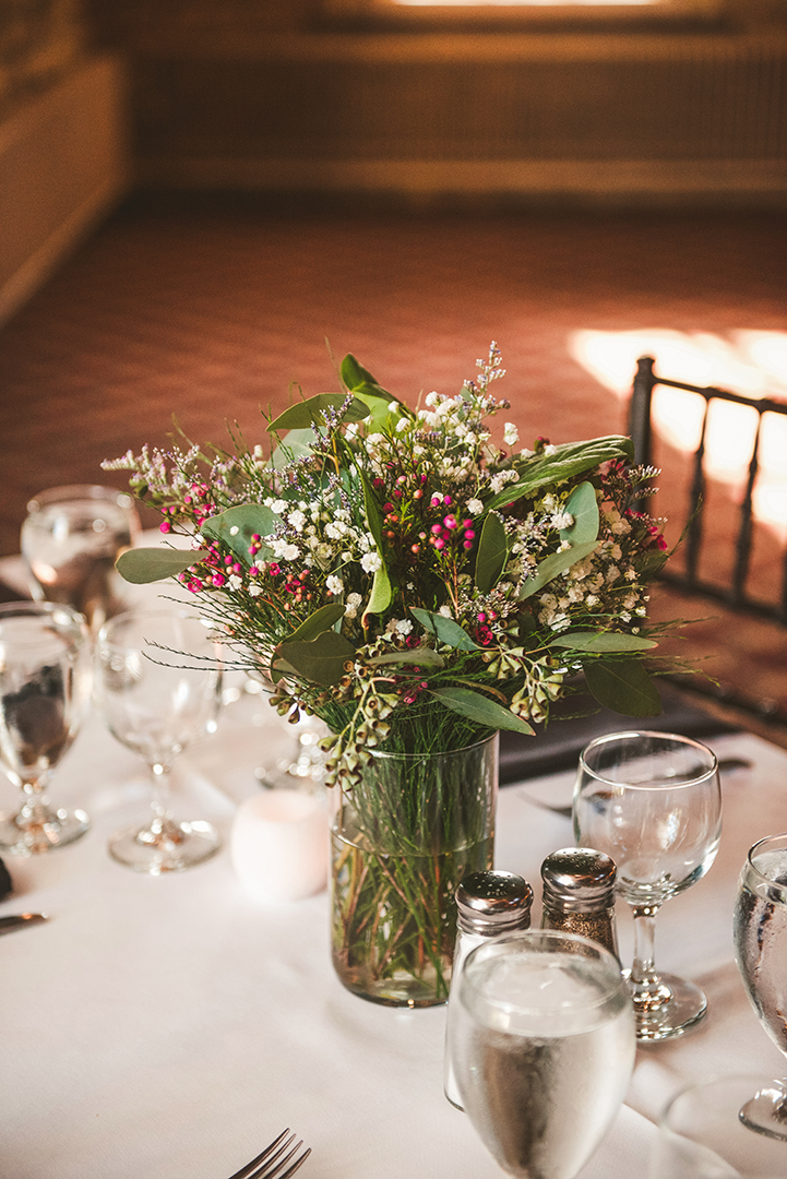 beautiful real flower centerpieces at a wedding reception