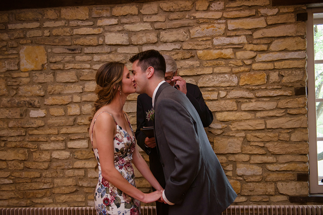 a bride and groom experiencing their first kiss at a Chicago Elopement