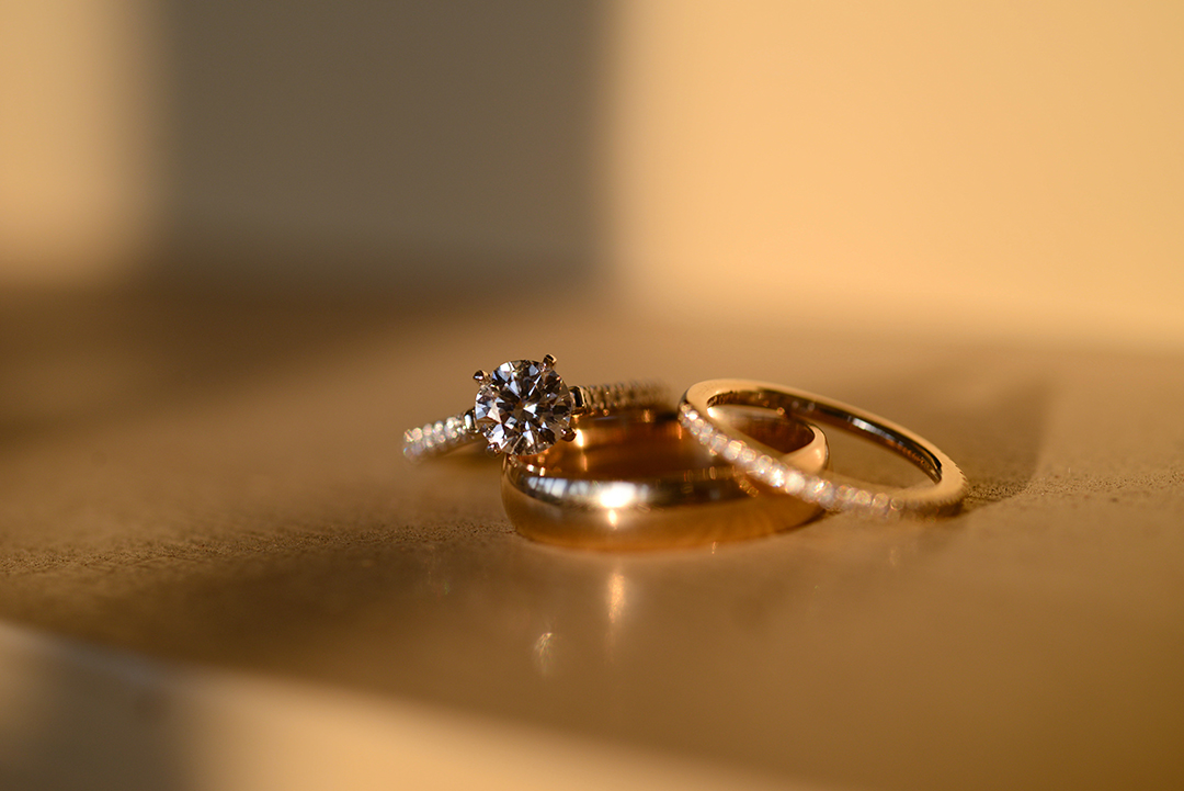 wedding bands with the golden light of the setting sun at a Chicago Elopement