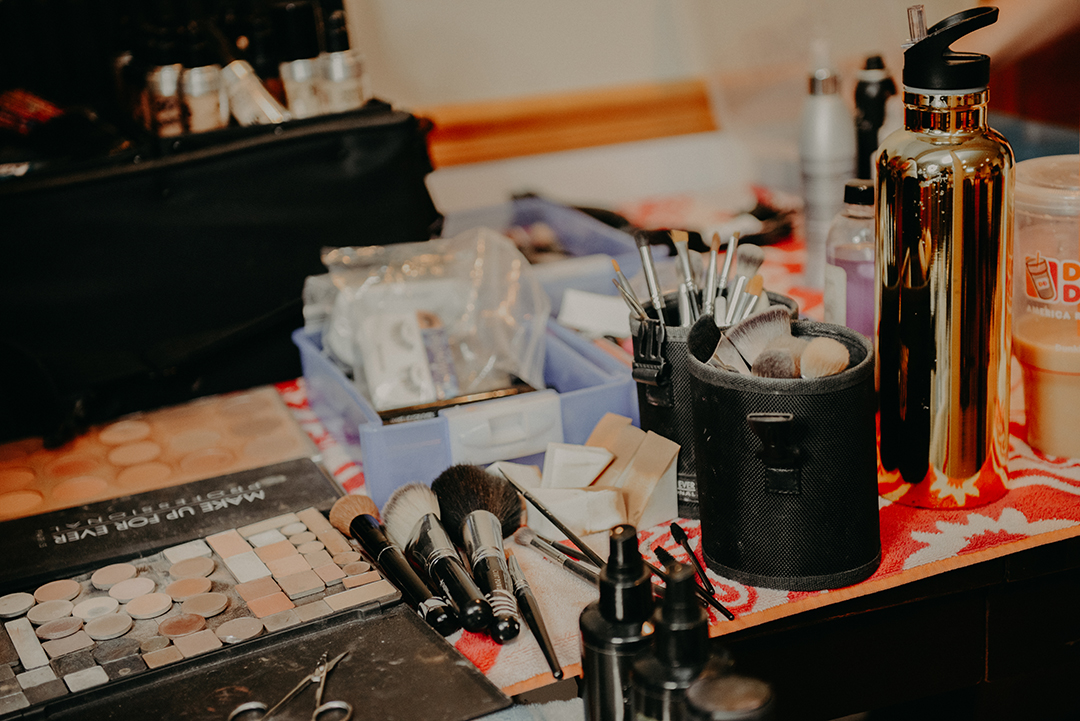 makeup supplies on a wedding morning