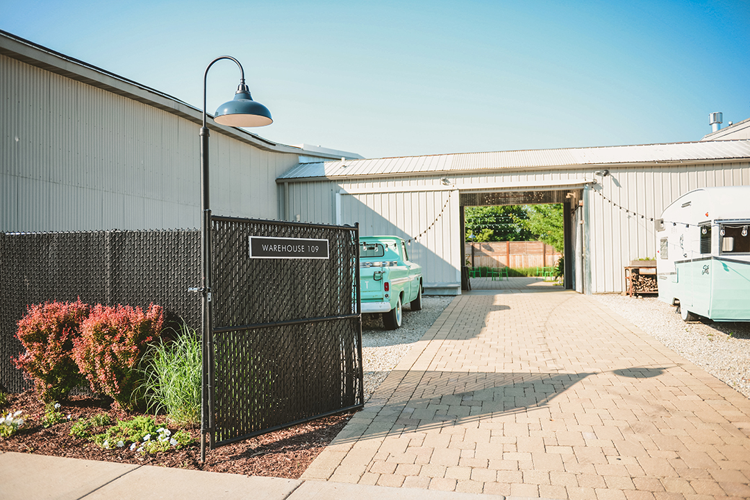 the outside of Warehouse 109 in Plainfield with a clear blue sky