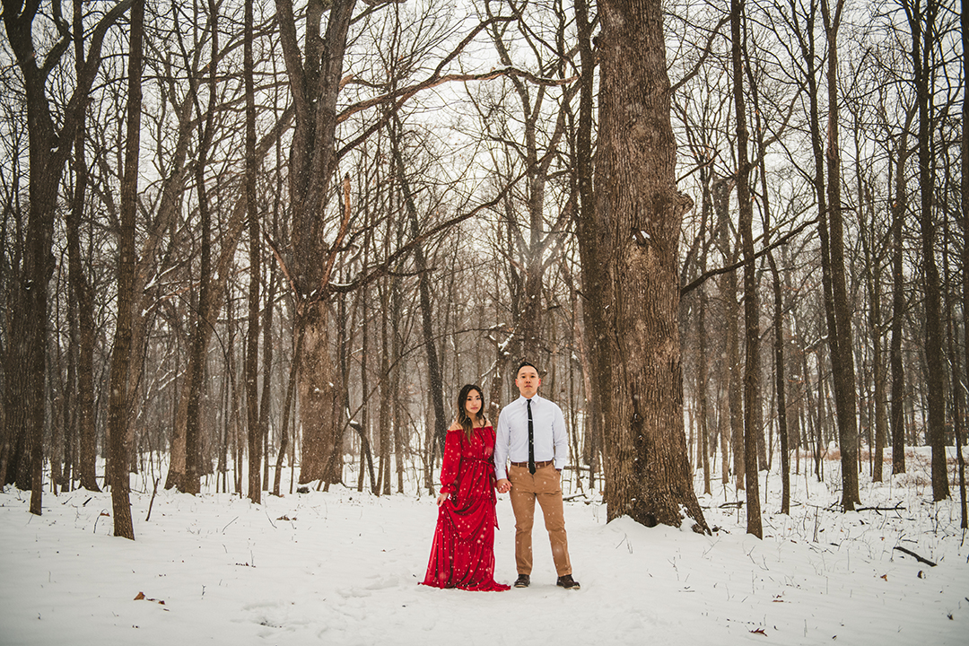 snowy engagement session